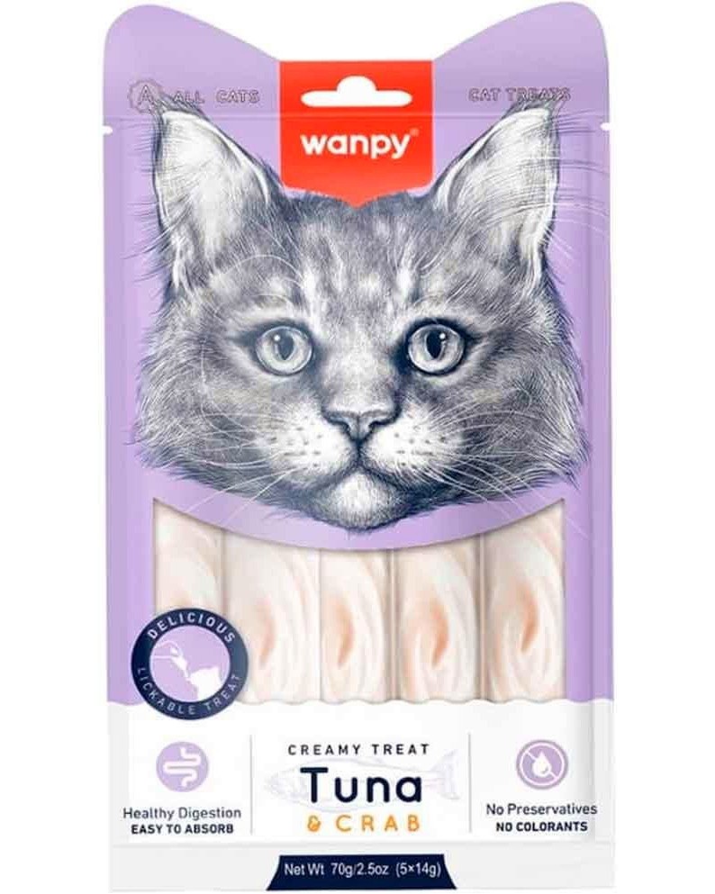 Лакомства за котки Wanpy Лакомства за котки Wanpy - 5 x 14 g, с риба тон и раци, за над 3 месеца - храна