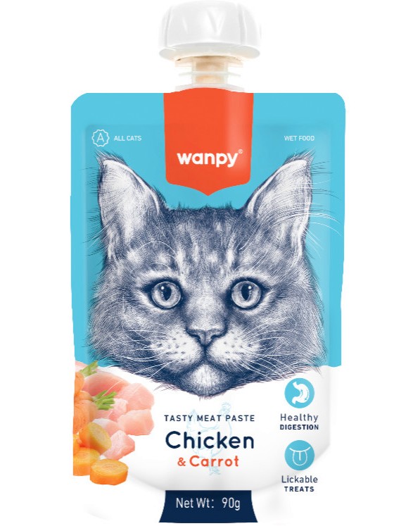 Лакомство за котки Wanpy Лакомство за котки Wanpy - 90 g, с пилешко и морков - храна