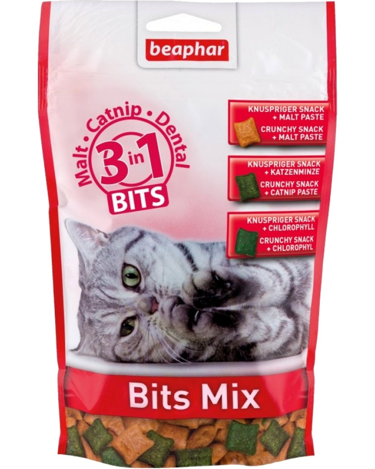 Лакомства за котки 3 в 1 Beaphar Bits Mix Лакомства за котки 3 в 1 Beaphar Bits Mix - 150 g - продукт