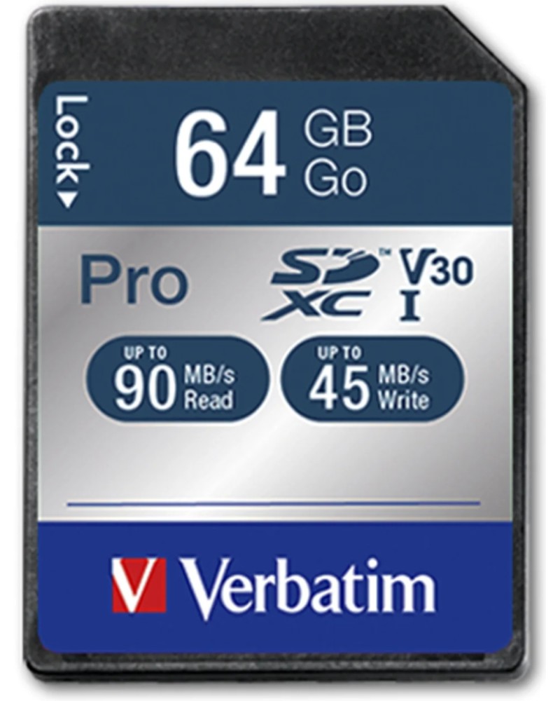 SDXC   64 GB Verbatim Pro Secure - Class 10, U3, V30 - 