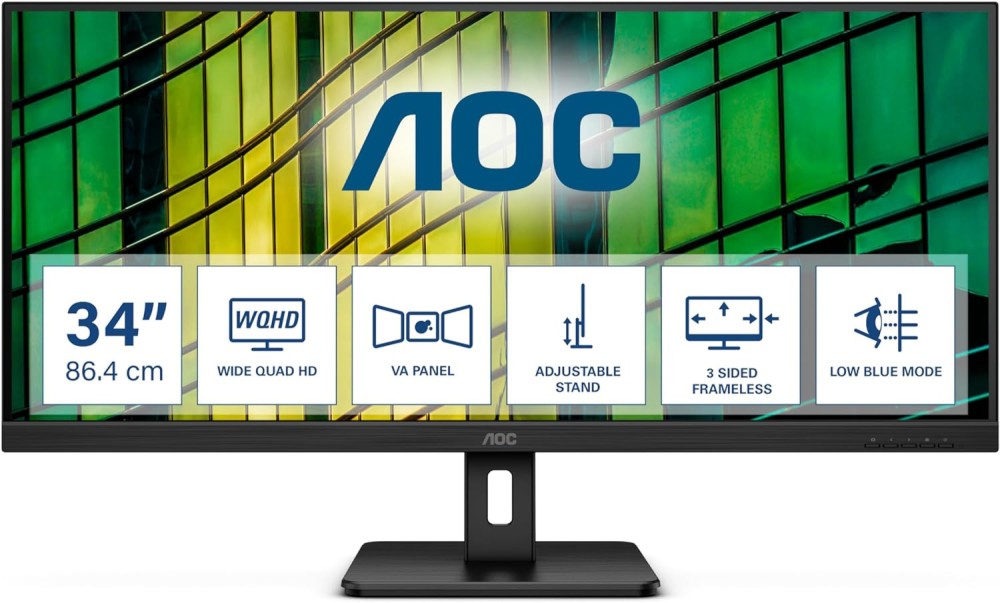 Монитор AOC U34E2M Монитор AOC U34E2M - 34", VA, 100 Hz, 21:9, 3440 x 1440, 4 ms, DisplayPort, HDMI, AdaptiveSync -