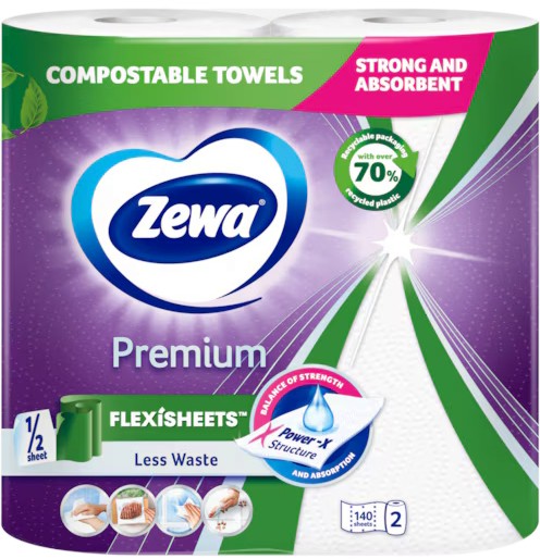 Двупластова кухненска хартия Zewa Premium Flexisheets Двупластова кухненска хартия Zewa Premium Flexisheets - 2 ролки x 140 къса - продукт