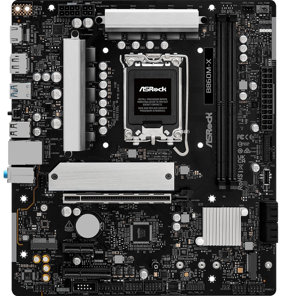 Дънна платка ASRock B860M-X Дънна платка ASRock B860M-X - LGA 1851, Intel B860, DDR5, Micro ATX -