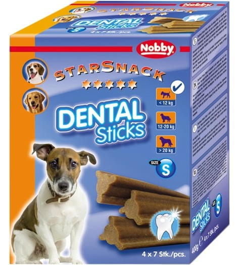 Дентални пръчици за кучета Nobby Dental Sticks Small Дентални пръчици за кучета Nobby Dental Sticks Small - 4 пакета x 7 броя, от серията StarSnack, над 2 месеца, до 12 kg - храна