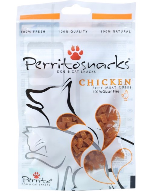 Лакомства за котки и кучета Perrito Soft Meat Cubes Лакомства за котки и кучета Perrito Soft Meat Cubes - 50 g, с пилешко - храна