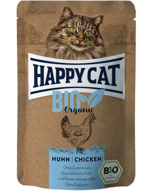 Био пауч за котки Happy Cat Bio Organic Био пауч за котки Happy Cat Bio Organic - 85 g, с пилешко, в зряла възраст - храна