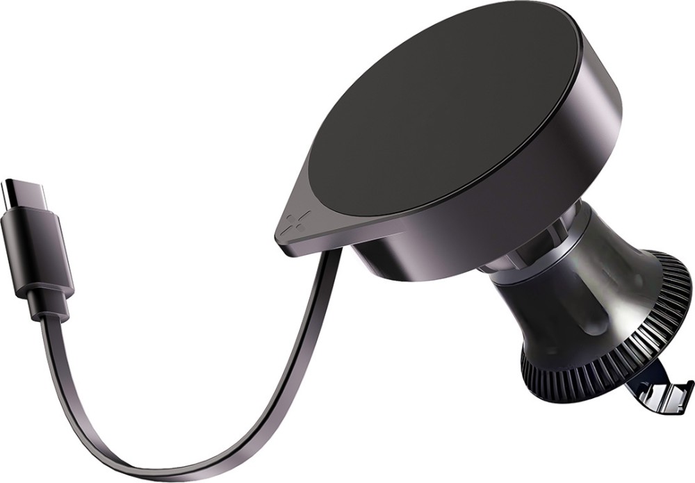 Магнитна стойка за телефон за автомобил Xmart CH2028MS Магнитна стойка за телефон за автомобил Xmart CH2028MS - С вградено безжично зареждане и прибиращ се USB-C кабел -