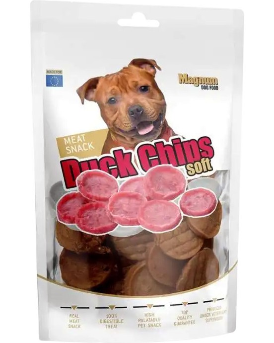 Лакомства за кучета Magnum Meat Snack Chips Soft Лакомства за кучета Magnum Meat Snack Chips Soft - 80 g, с патешко - храна