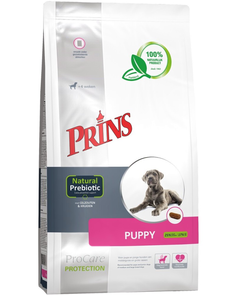 Натурална суха храна за кучета Prins Puppy Натурална суха храна за кучета Prins Puppy - 3 ÷ 20 kg, от серията ProCare Protection, от 4 седмици до 1 година - храна