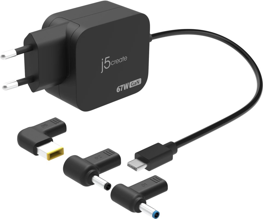 Зарядно устройство j5create JUP1565DCE3A-EN GaN Зарядно устройство j5create JUP1565DCE3A-EN GaN - 67 W, USB-C, 3 x 4.5 mm DC -
