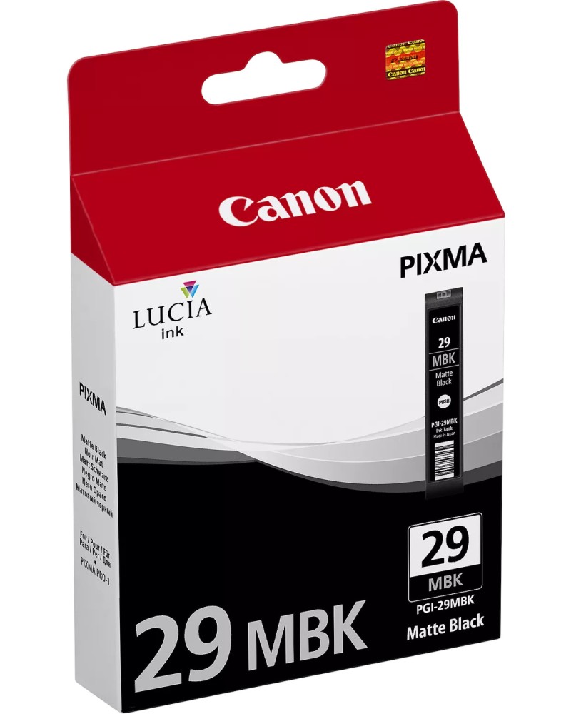 Касета с мастило за принтер Canon PGI-29 Matte Black Касета с мастило за принтер Canon PGI-29 Matte Black - 505 снимки A3+, 1345 снимки 10 x 15 cm -