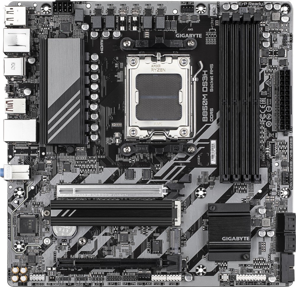 Дънна платка Gigabyte B850M DS3H Дънна платка Gigabyte B850M DS3H - AMD AM5, AMD B850, DDR5, Micro ATX -