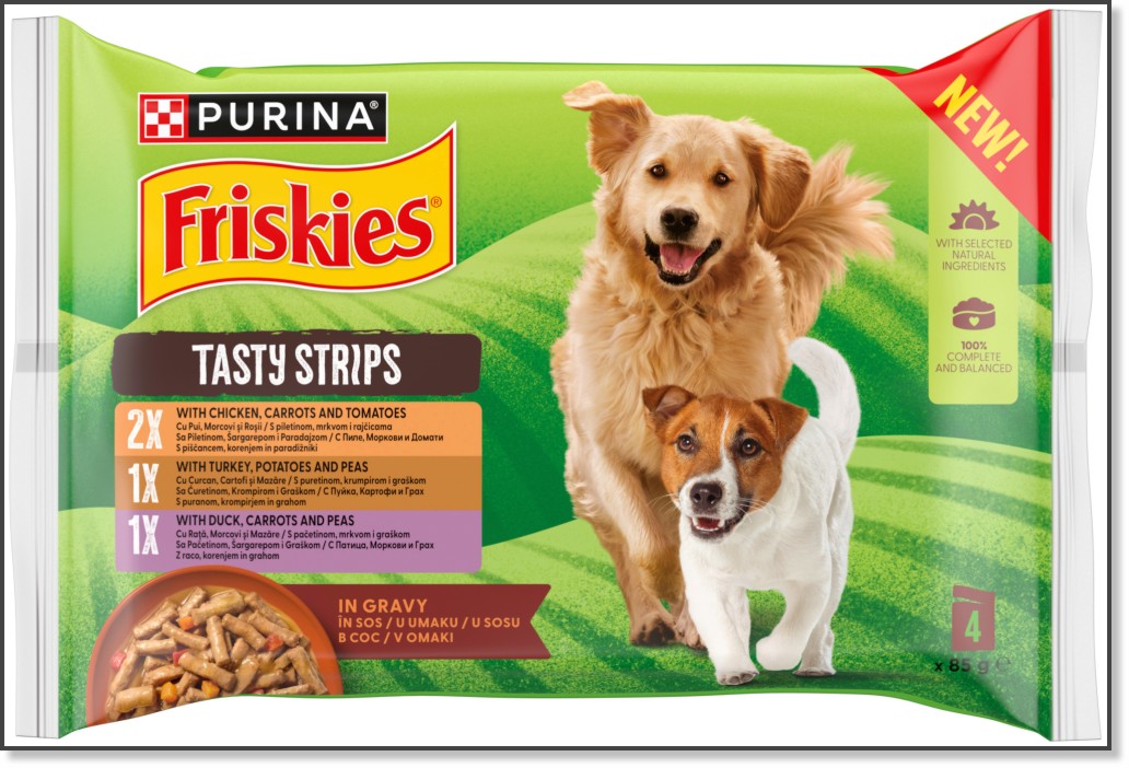 ������� �� ������ Friskies Tasty Strips Adult - 4 x 85 g, � �������, ������� � ������, ������, ������� � ����, � �������, ������� � ���� � ���, � ����� ������� - �����