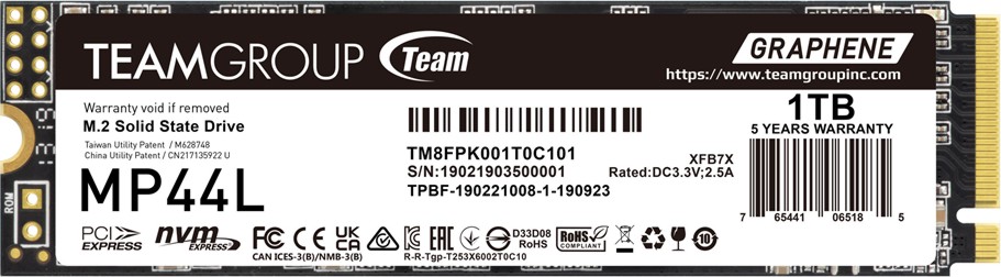 SSD  Team Group MP44L PCIe 4.0 x4 NVMe 1.4 2280 - 1 TB,  5000 MB/s,  4500 MB/s, 3D NAND - 