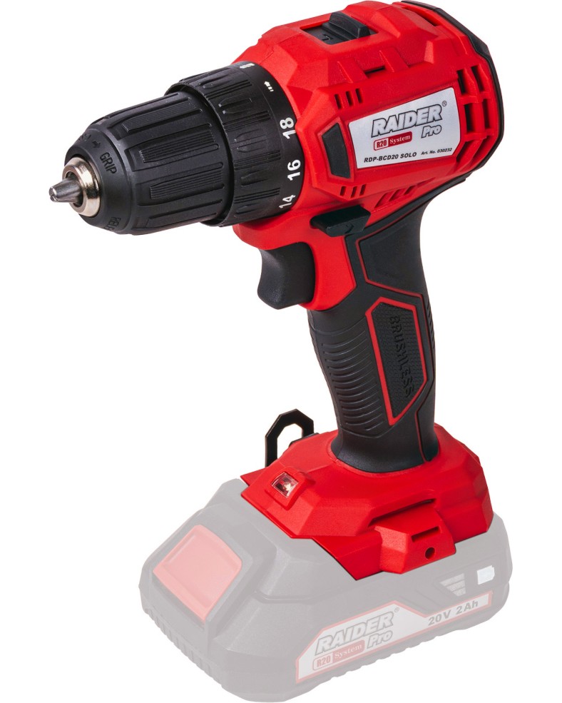 Акумулаторна бормашина 20V Raider Solo RDP-BCD20 Акумулаторна бормашина 20V Raider Solo RDP-BCD20 - Без батерия и зарядно от серията Pro -
