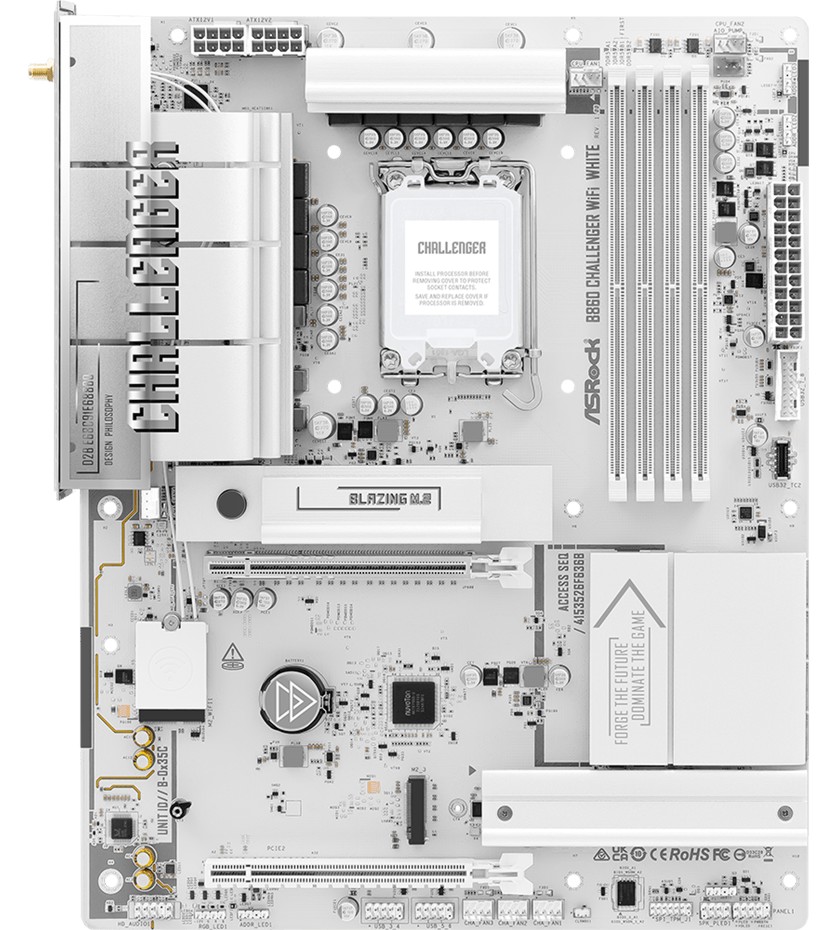 Дънна платка ASRock B860 Challenger White WIFI Дънна платка ASRock B860 Challenger White WIFI - LGA 1851, Intel B860, DDR5, ATX -