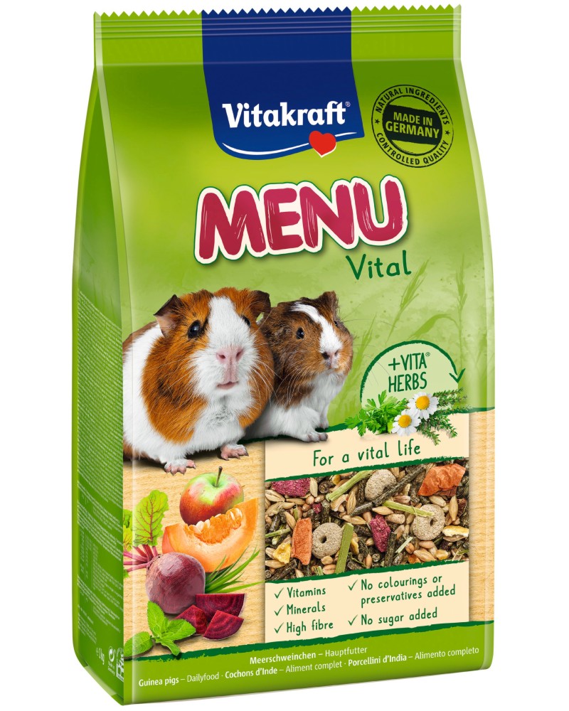 Храна за морски свинчета Vitakraft Menu Vital Храна за морски свинчета Vitakraft Menu Vital - 0.4 и 1 kg, с ябълка, тиква и цвекло - храна