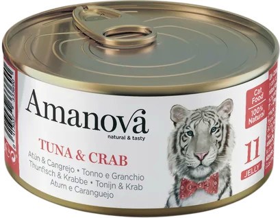 Консерва за котки Amanova Консерва за котки Amanova - 70 g, с риба тон и раци в желе, в зряла възраст - храна