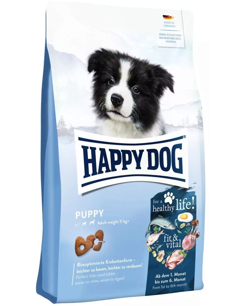 Суха храна за кучета Happy Dog Fit and Vital Puppy Суха храна за кучета Happy Dog Fit and Vital Puppy - 1 ÷ 18 kg, от серията Young, от 4 седмици до 6 месеца, 11+ kg - храна
