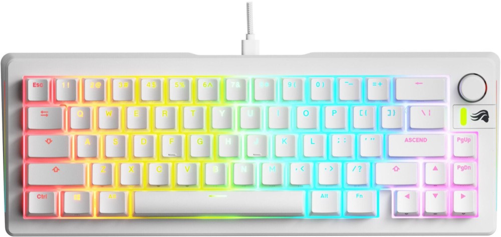 Механична гейминг клавиатура Glorious GMMK 3 White Механична гейминг клавиатура Glorious GMMK 3 White - 65%, USB кабел, RGB подсветка, ANSI Layout, Fox MX -