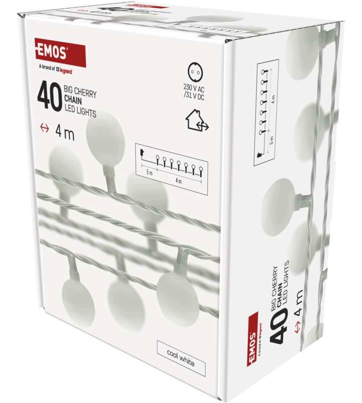 Коледни LED лампички - черешови топчета Emos D5AC01 Коледни LED лампички - черешови топчета Emos D5AC01 - 40 броя с дължина 4 m -
