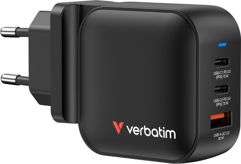  o Verbatim Mini GaN - 70 W, USB-A female, 2 x USB-C female - 