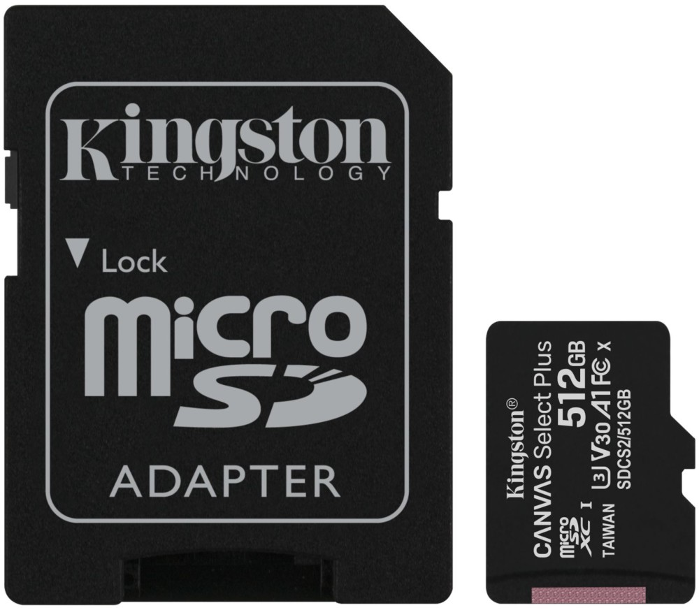 Micro SDXC   512 GB Kingston Canvas Select Plus - Class 10, U3, V30, A1 - 