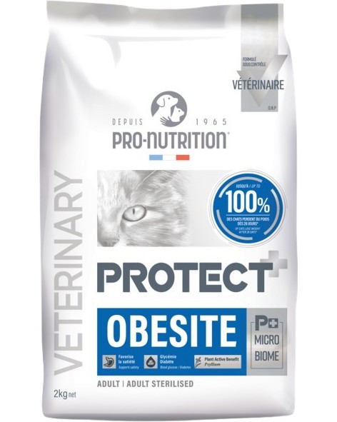 Суха храна за котки с наднормено тегло и диабет Pro-Nutrition Obesite Суха храна за котки с наднормено тегло и диабет Pro-Nutrition Obesite - 2 и 8 kg, от серията Protect Cat, в зряла възраст - храна