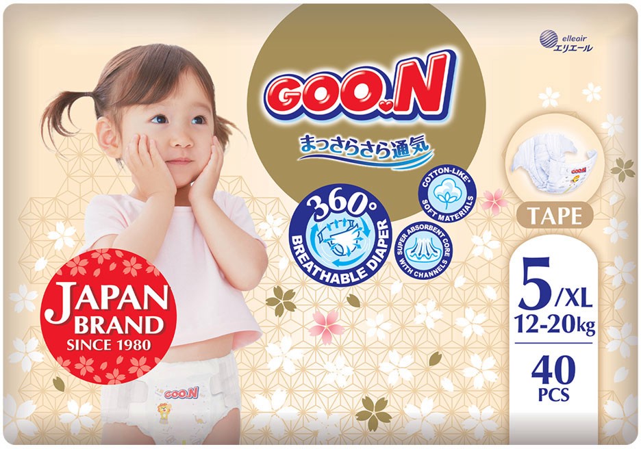 Пелени GOO.N Premium Soft 5 XL Пелени GOO.N Premium Soft 5 XL - 40 броя, за бебета 12-20 kg - продукт