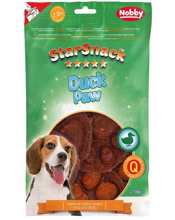 Лакомства за кучета Nobby Duck Paw Лакомства за кучета Nobby Duck Paw - 130 g, с патешко, от серията StarSnack - храна