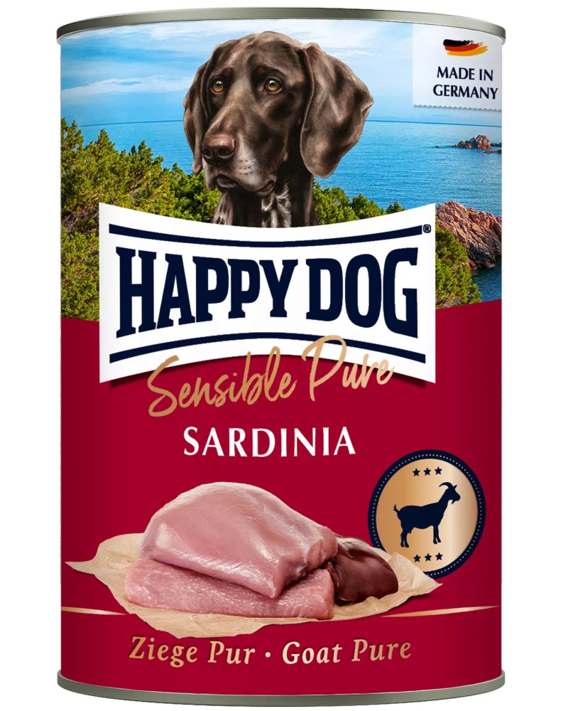 Консерва за кучета с чувствително храносмилане Happy Dog Sardinia Консерва за кучета с чувствително храносмилане Happy Dog Sardinia - 400 g, с козе, от серията Sensible, в зряла възраст - храна