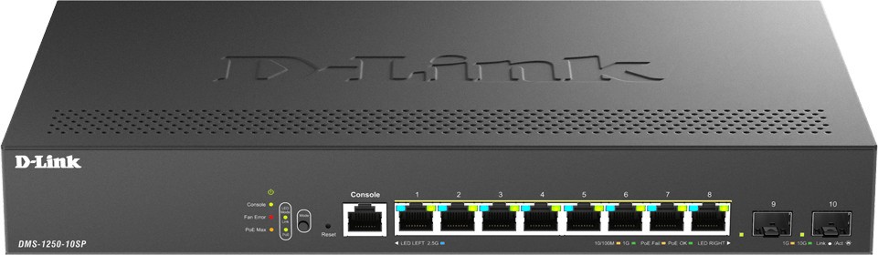 ���� D-Link DMS-1250-10SP - 8 x 10/100/1000/2500Base-T, 2 x 10GE SFP, 80 Gbps - 