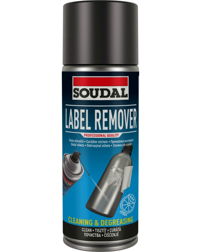 Спрей за премахване на етикети Soudal Citrus Спрей за премахване на етикети Soudal Citrus - 400 ml -
