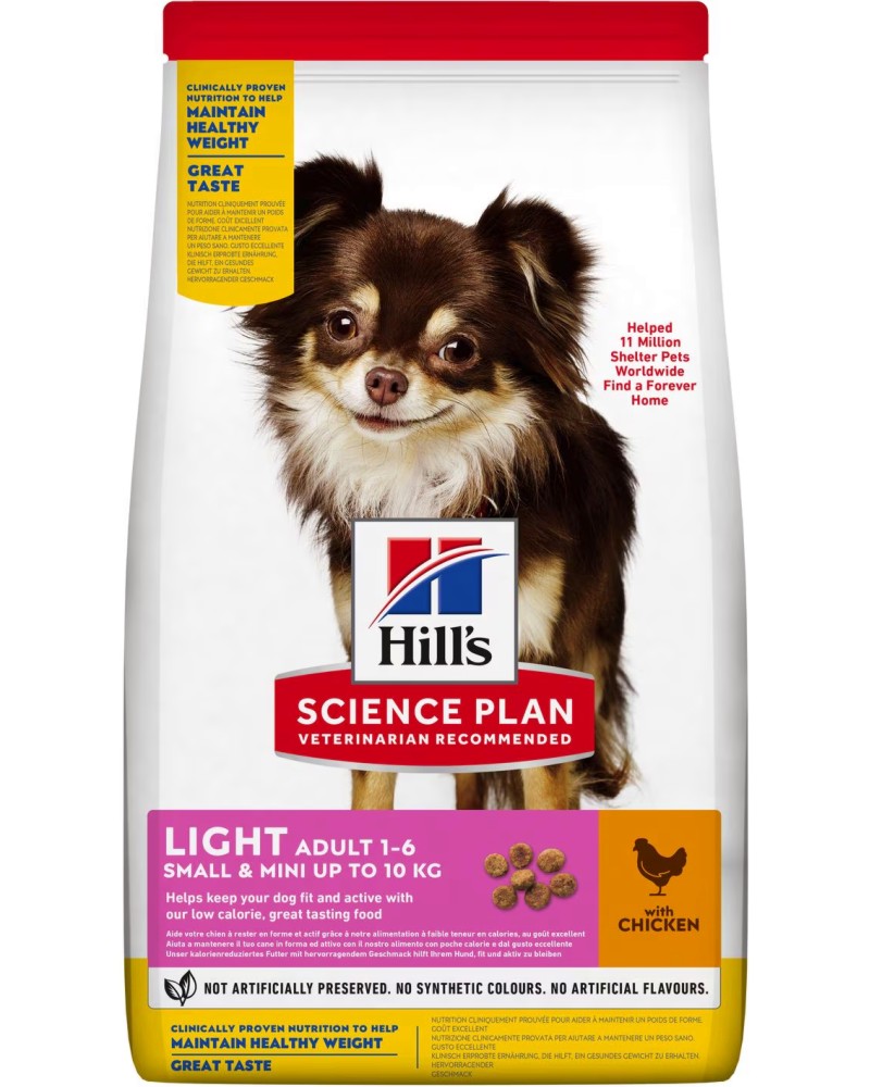 ���� ����� �� ������ � ���������� ����� Hill's Light Small & Mini Adult - 1.5 � 6 kg, � �������, �� ������� Science Plan, �� ������ � ����� ������, �� 1 �� 6 ������ - �����