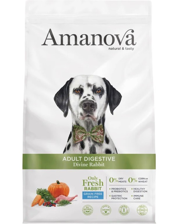 Натурална суха храна за кучета с чувствително храносмилане Amanova Adult Digestive Натурална суха храна за кучета с чувствително храносмилане Amanova Adult Digestive - 2 и 10 kg, със заешко, за всички породи, над 12 месеца - храна