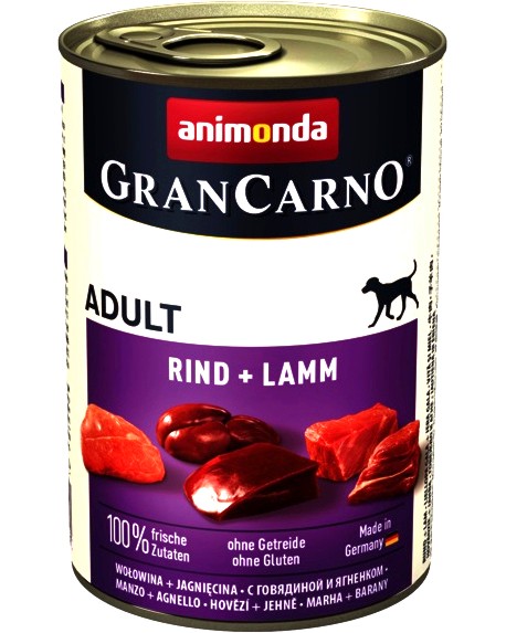 Консерва за кучета GranCarno Adult Консерва за кучета GranCarno Adult - 400 и 800 g, с говеждо и агнешко, от 1 до 6 години - храна