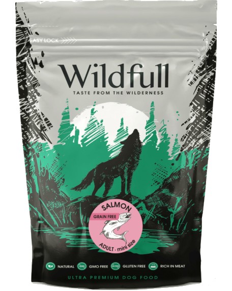 Суха храна за кучета Wildfull Adult Суха храна за кучета Wildfull Adult - 0.5 ÷ 12 kg, със сьомга, от серията Mini Size, за дребни и малки породи, в зряла възраст - храна