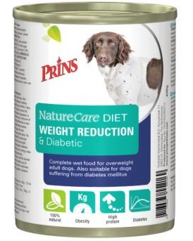 Натурална консерва за кучета за контрол на теглото и при диабет Prins NatureCare Diet Weight Reduction & Diabetic Натурална консерва за кучета за контрол на теглото и при диабет Prins NatureCare Diet Weight Reduction & Diabetic - 400 g, от серията Dietetic, за всички породи, в зряла възраст - храна
