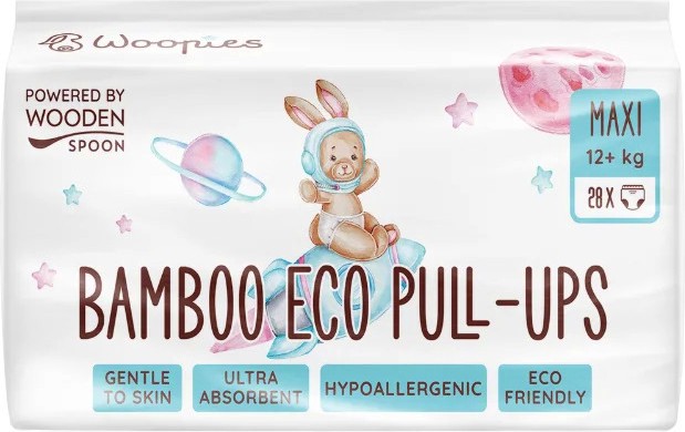 Еко гащички Wooden Spoon Woopies Maxi Еко гащички Wooden Spoon Woopies Maxi - 28 броя, за бебета 12+ kg - продукт