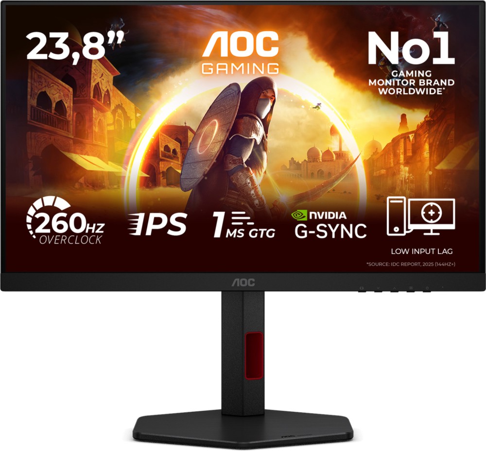 Монитор AOC 24G4ZR Монитор AOC 24G4ZR - 23.8", Fast IPS, 260 Hz, 16:9, 1920 x 1080, 1 ms, 2 x HDMI, DisplayPort, NVIDIA G-Sync, Adaptive-Sync -