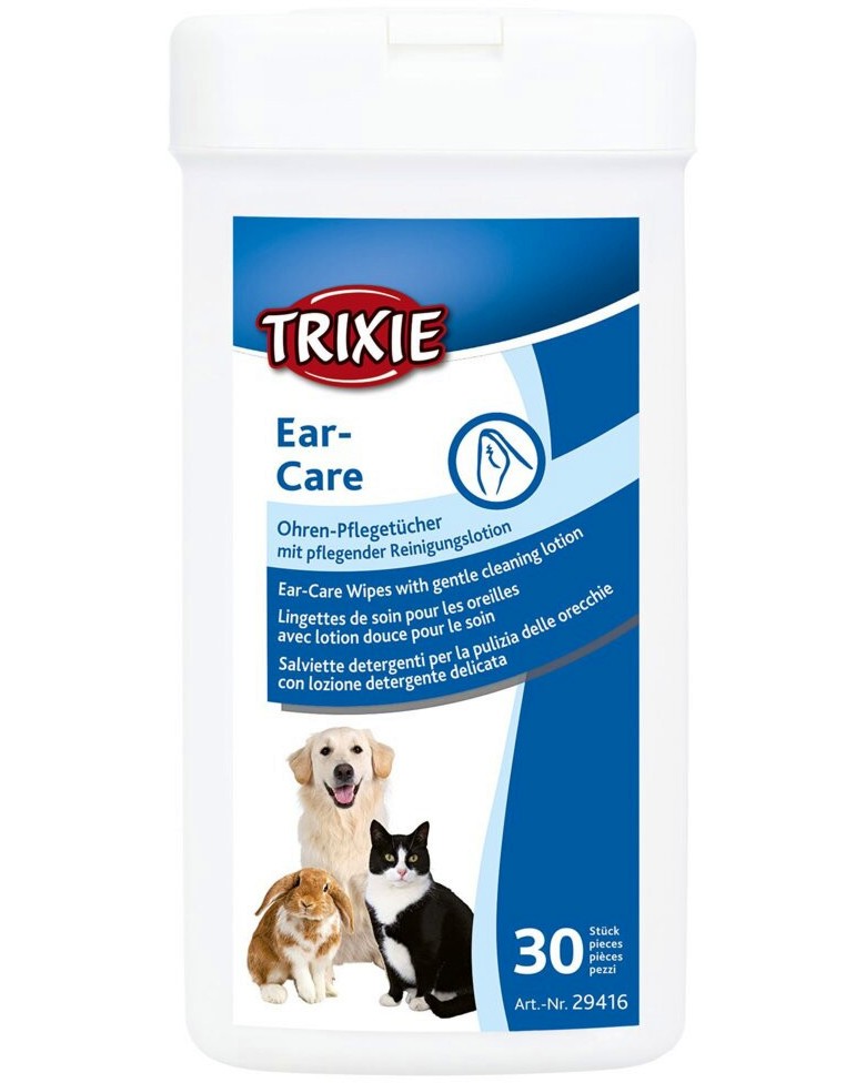 Мокри кърпички за уши за домашни любимци Trixie Ear Care Мокри кърпички за уши за домашни любимци Trixie Ear Care - 30 броя - мокри кърпички