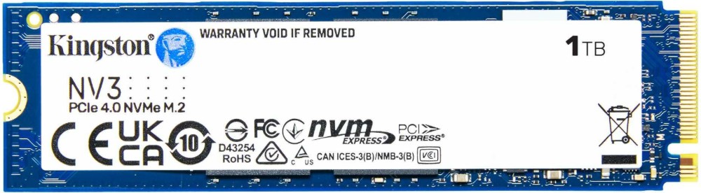 SSD  Kingston NV3 PCIe 4.0 x4 NVMe - 1 TB,  6000 MB/s,  4000 MB/s, 3D NAND - 