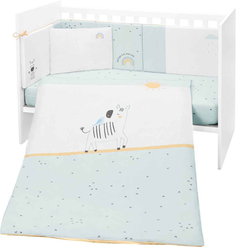 Бебешки спален комплект 6 части Kikka Boo Бебешки спален комплект 6 части Kikka Boo - За легла 70 x 140 cm, от колекцията Stripy Friends - продукт