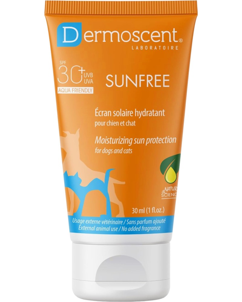 Слънцезащитен крем за кучета и котки Dermoscent SunFREE Слънцезащитен крем за кучета и котки Dermoscent SunFREE - 30 ml - крем
