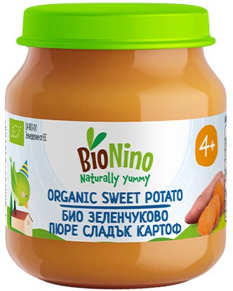 Био пюре от сладък картоф BioNino Био пюре от сладък картоф BioNino - 120 g, за 4+ месеца - пюре
