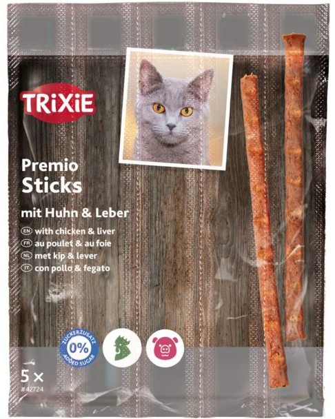 Пръчици за котки Trixie Sticks Пръчици за котки Trixie Sticks - 5 x 5 g, с пилешко и свински черен дроб, от серията Premio - храна