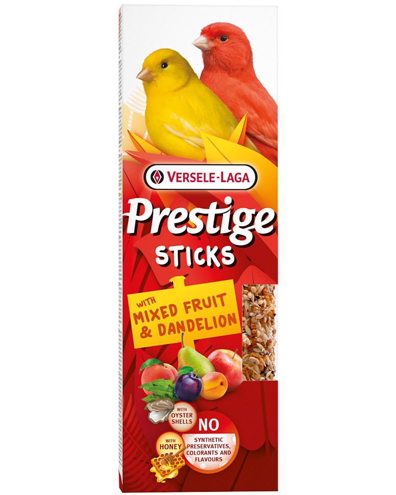 Крекери за канарчета VERSELE LAGA Sticks Крекери за канарчета VERSELE LAGA Sticks - 2 x 30 g, с плодове и глухарче, от серията Prestige - храна