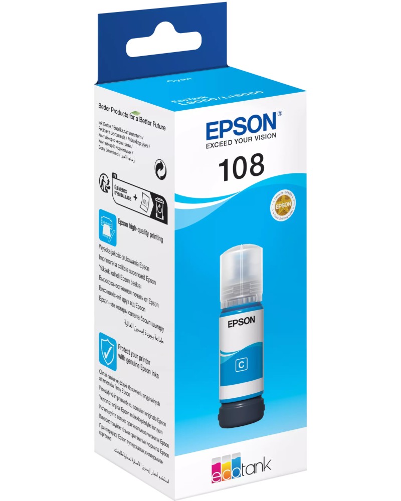 ������� �� ������� Epson 108 EcoTank Cyan - 7200 �������� - 