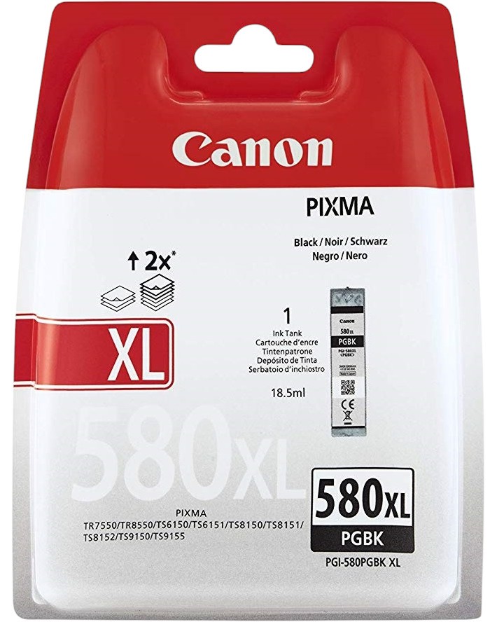 Касета с мастило за принтер Canon PGI-580XL Black Касета с мастило за принтер Canon PGI-580XL Black - 18.5 ml -