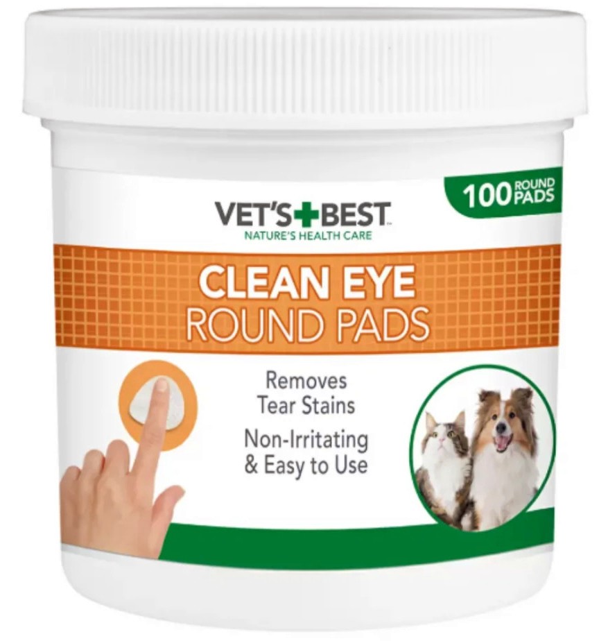 Почистващи тампони за очи за кучета и котки Vet's Best Clean Eye Round Pads Почистващи тампони за очи за кучета и котки Vet's Best Clean Eye Round Pads - 100 броя - тампони